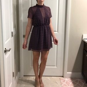 BCBGeneration sheer dress, blue/pink, deep v SZ S